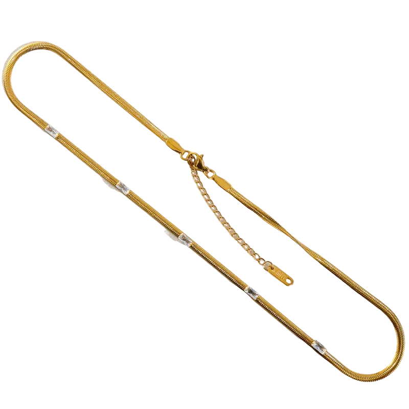 Κολιέ επιχρυσωμένο ατσάλι με άσπρες πέτρες - NE747