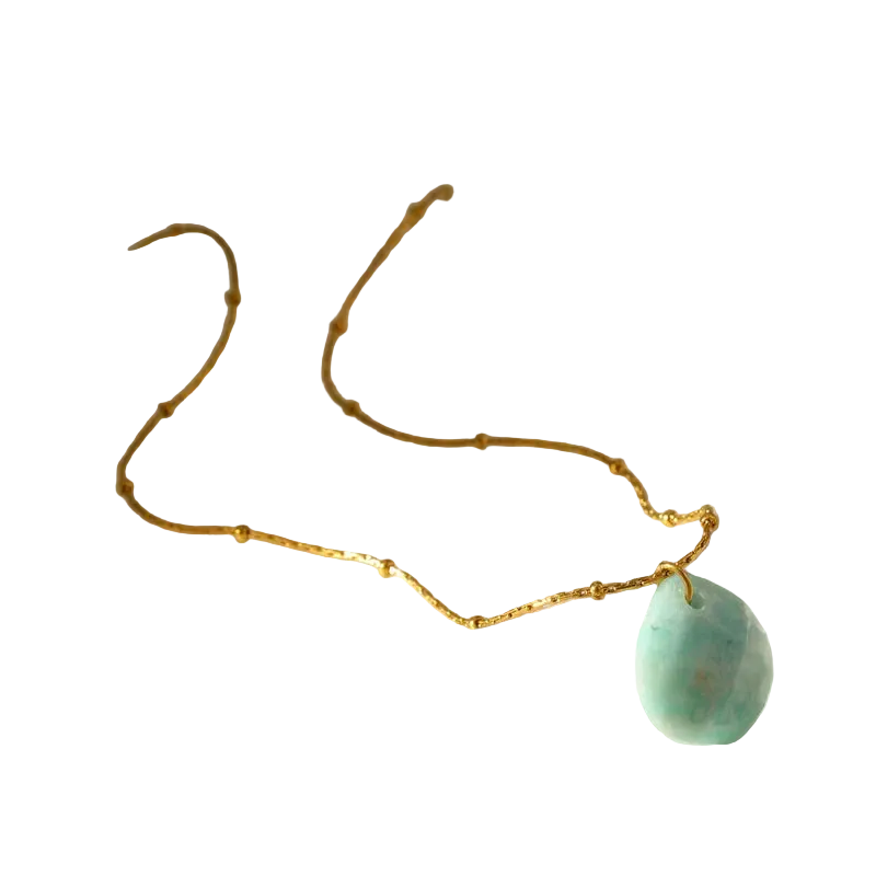 Κολιέ επιχρυσωμένο ατσάλι τιρκουάζ πέτρα - NE732