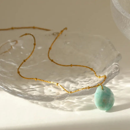 Κολιέ επιχρυσωμένο ατσάλι τιρκουάζ πέτρα - NE732