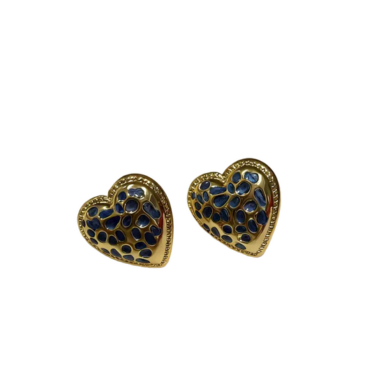 Σκουλαρίκια επιχρυσωμένο ατσάλι καρδιές μπλε - EA808
