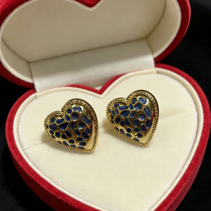 Σκουλαρίκια επιχρυσωμένο ατσάλι καρδιές μπλε - EA808