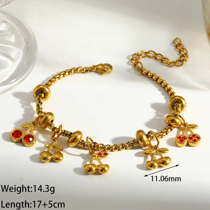 Brățară din oțel placat cu aur cu cireșe - BR509