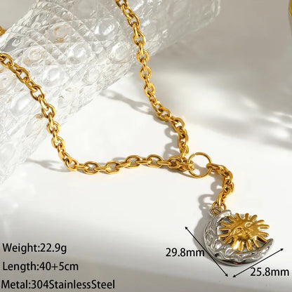 Colier din oțel placat cu aur, lună cu soare-NE039