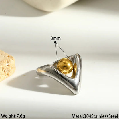 Inel din oțel cu sferă aurie-R247