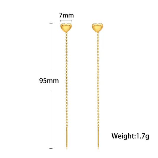 Cercei lungi din oțel placat cu aur cu inimi-EA829