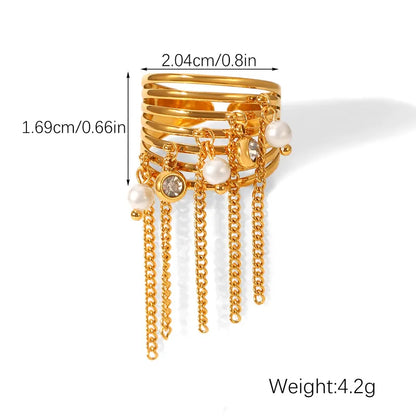 Δαχτυλίδι χρυσό ατσάλι με αλυσίδες και zircon - R125