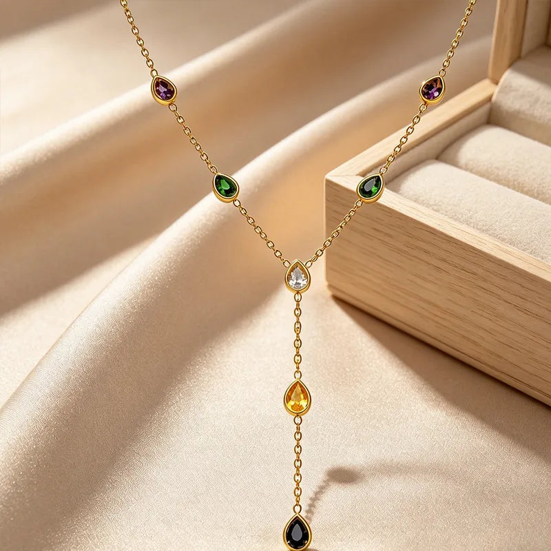 Κολιέ ατσάλινο με πολύχρωμα zircon - NE568
