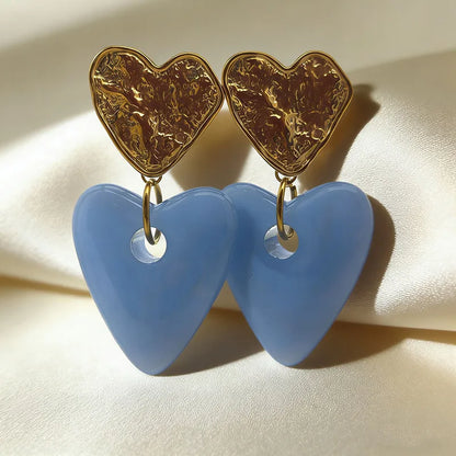 Steel earrings with fuchsia hearts - EA401