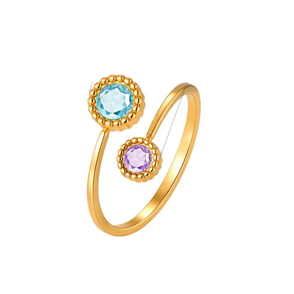 Δαχτυλίδι ατσάλι με μωβ και γαλάζιο zircon - R034