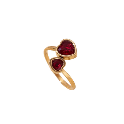Δαχτυλίδι ατσάλι με κόκκινες καρδιές zircon - R210