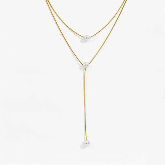 Collar colgante de acero con perlas - NE417