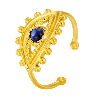 Steel ring with eye and blue stone - R068