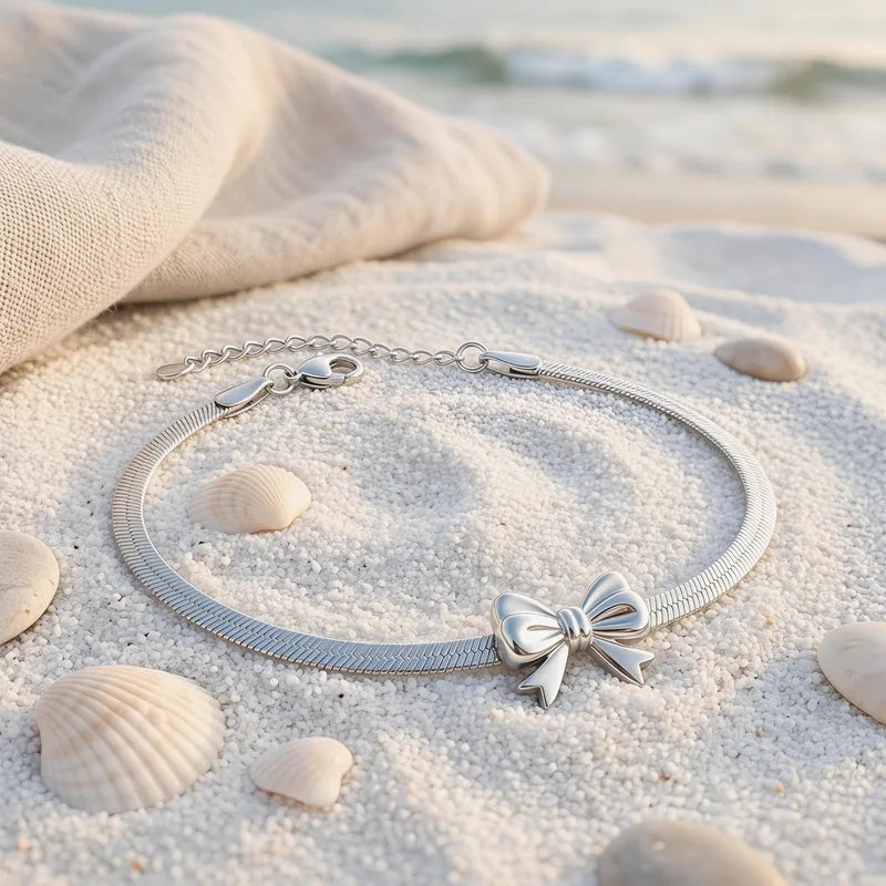 Brass anklet with gold bow - w002