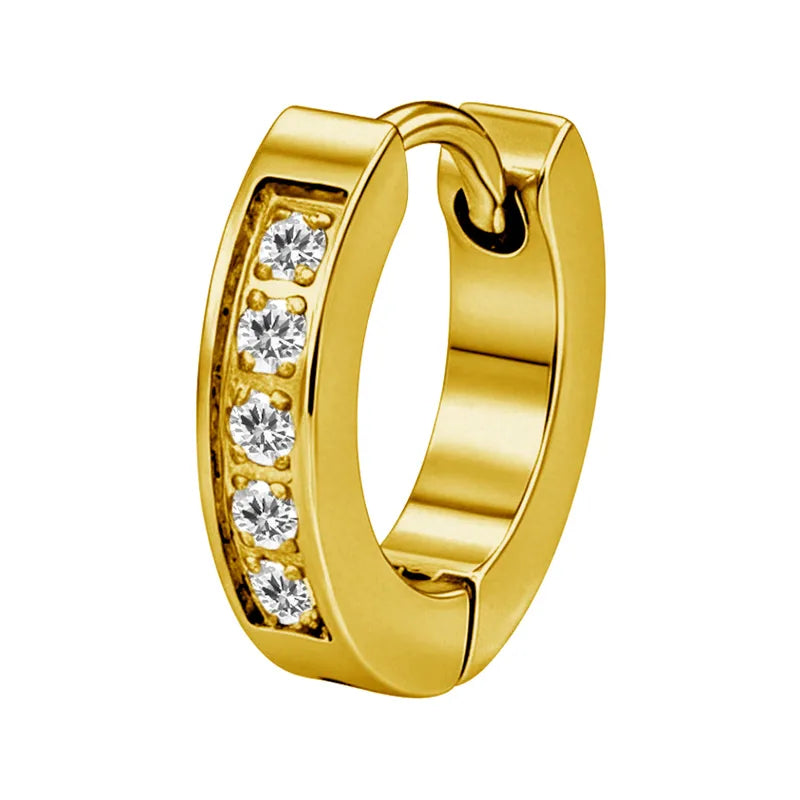 Steel hoop earrings gold with zircon- EA566