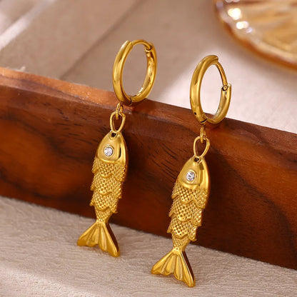 Steel fish earrings with rhinestone eye - EA747