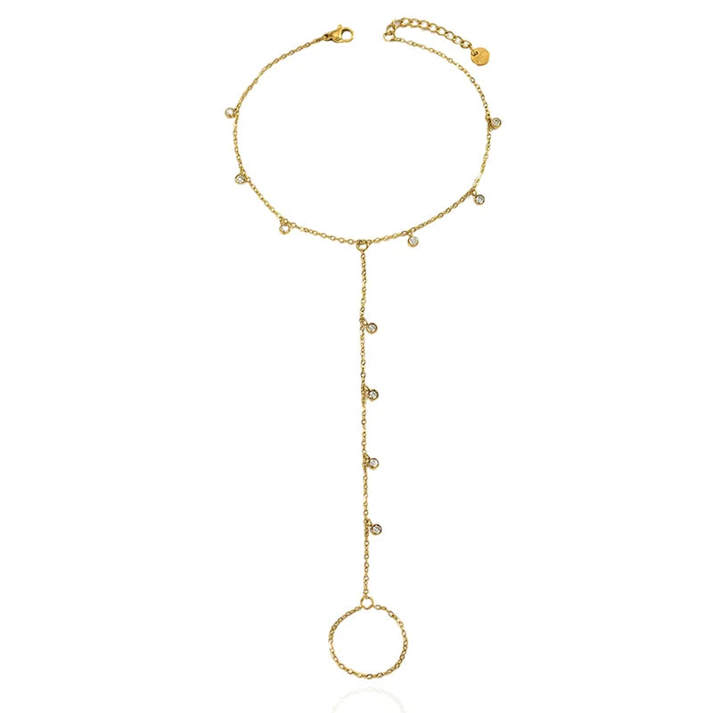 Foot ring bracelet steel with zircon - AN042