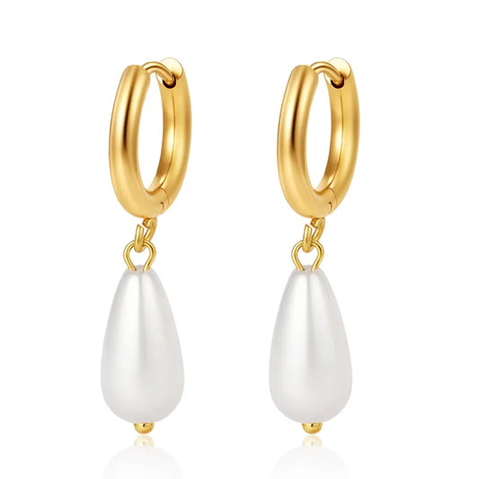 Σκουλαρίκια ατσάλινα με πέρλες δάκρυ- EA460