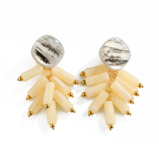 Steel shell earrings white with pearl - EA756