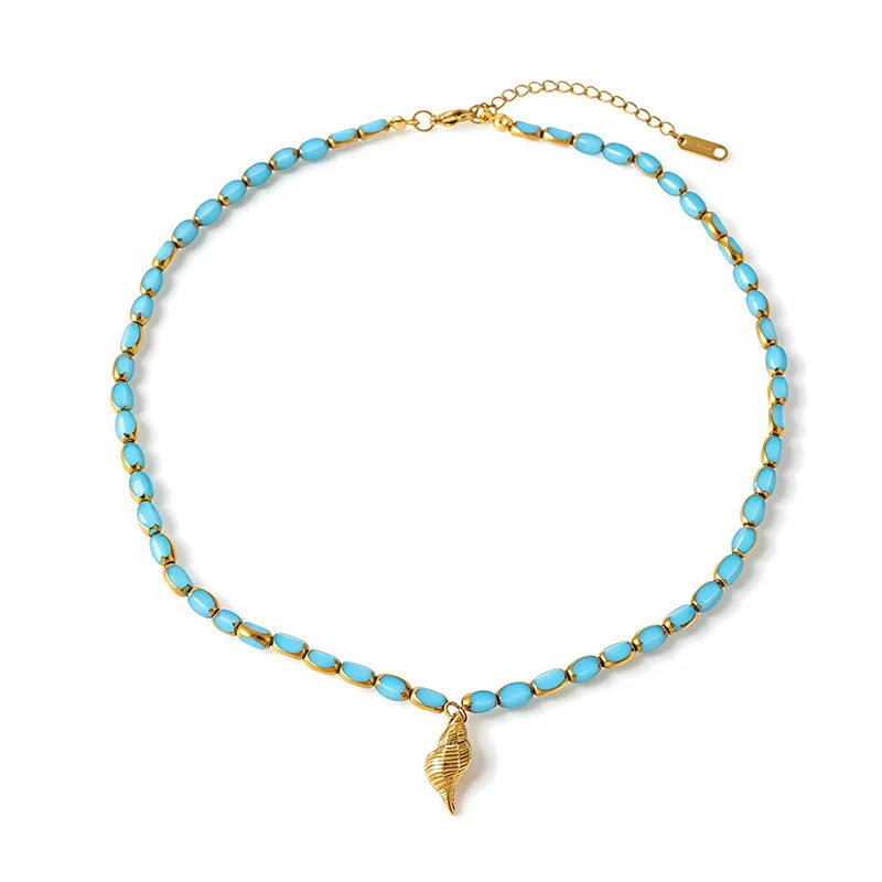 Collana con perle blu e stella marina in acciaio - NE449