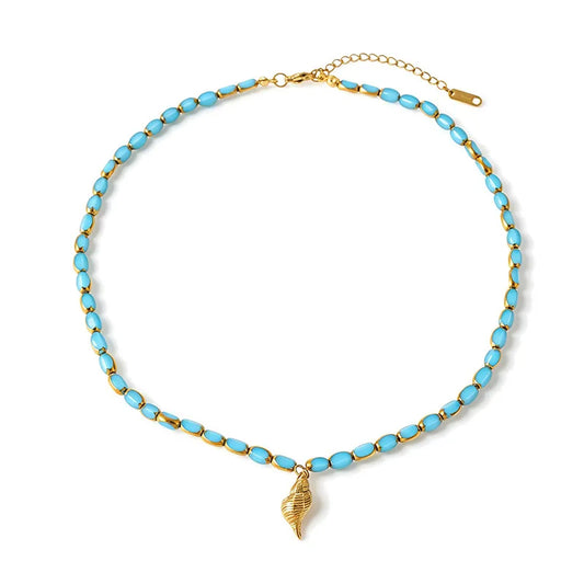 Collana con perle blu e stella marina in acciaio - NE449