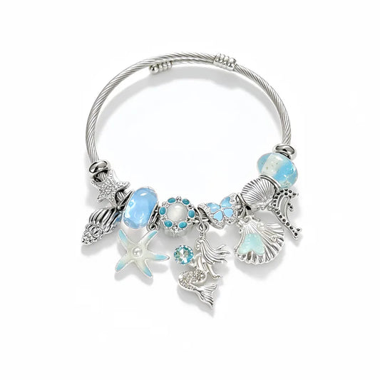 Steel bracelet with white flowers - BR255