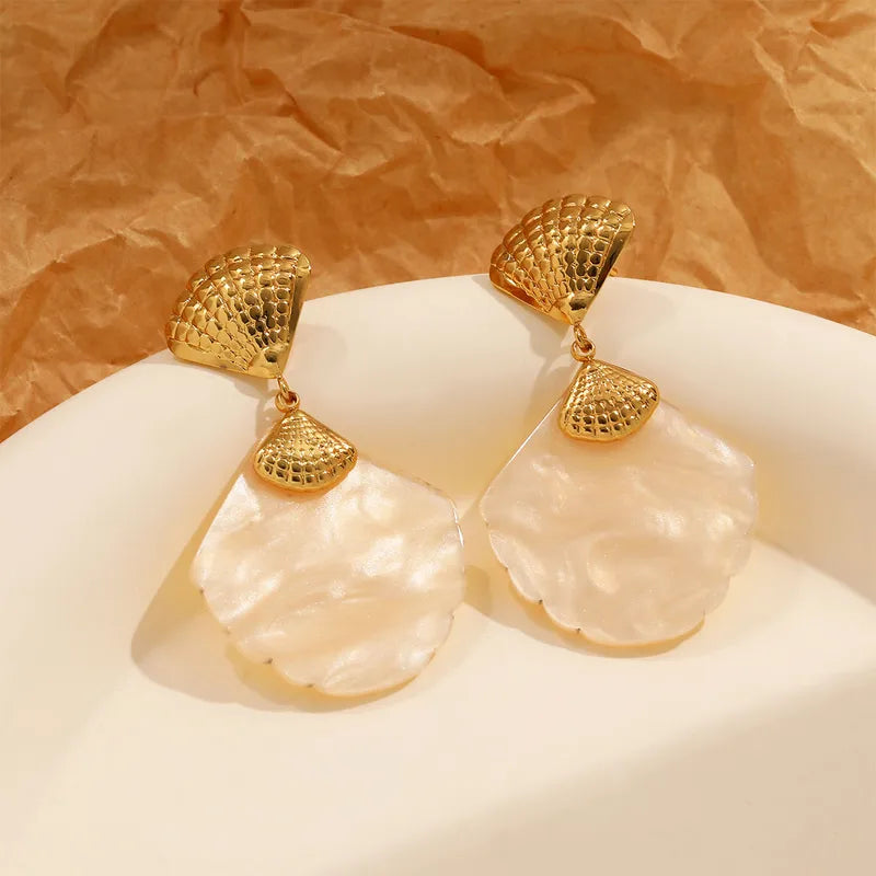 Steel shell earrings white with pearl - EA756