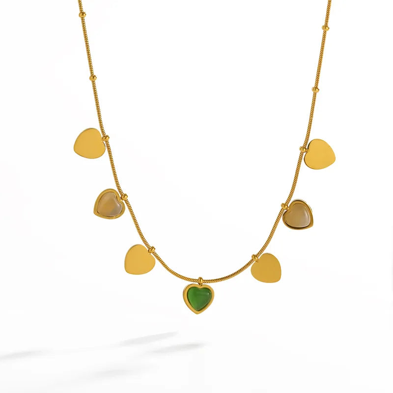 Steel necklace with pink zircon hearts - NE426