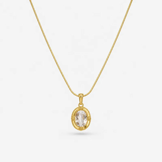 Steel necklace with white rhinestone - NE153