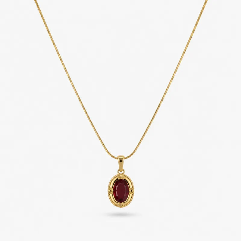 Steel necklace with red rhinestone - NE128