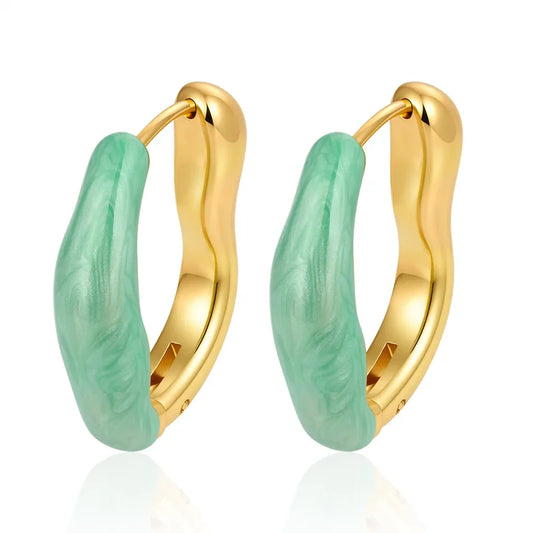 Steel hoop earrings with blue-EA595