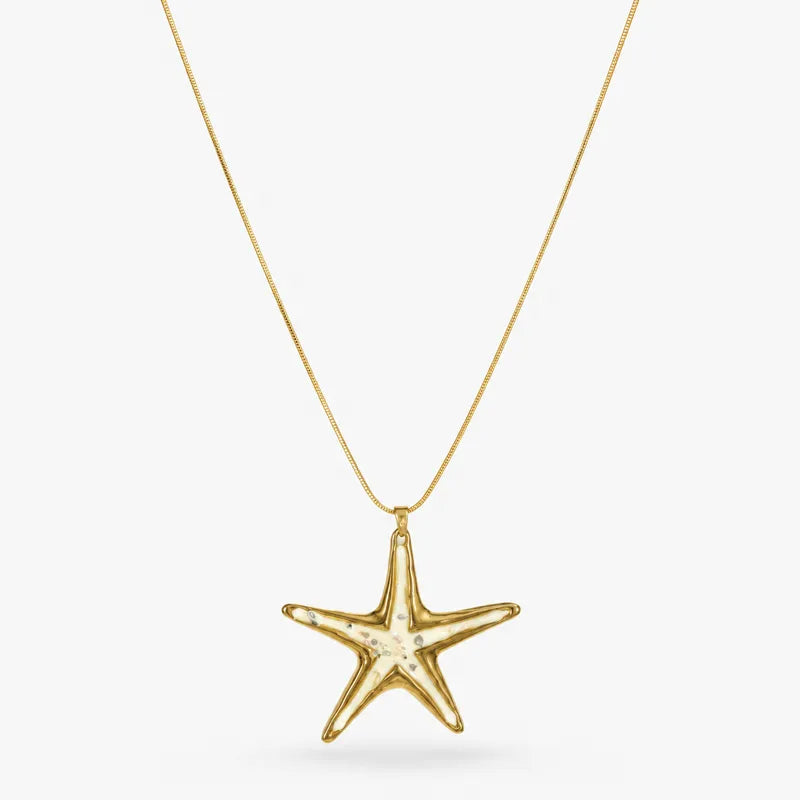 Collar con cuentas azules y estrella de mar de acero - NE449