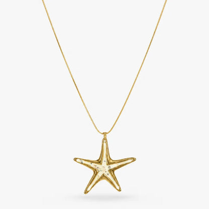 Collar con cuentas azules y estrella de mar de acero - NE449