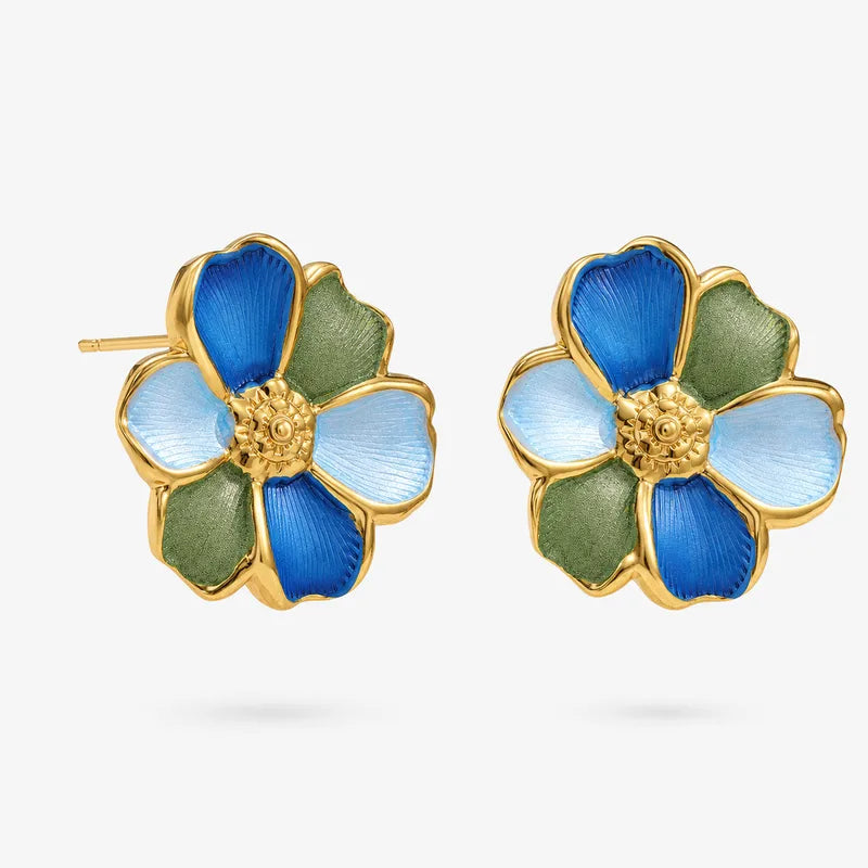 Стальные серьги в виде морской звезды с голубыми камнями - EA681