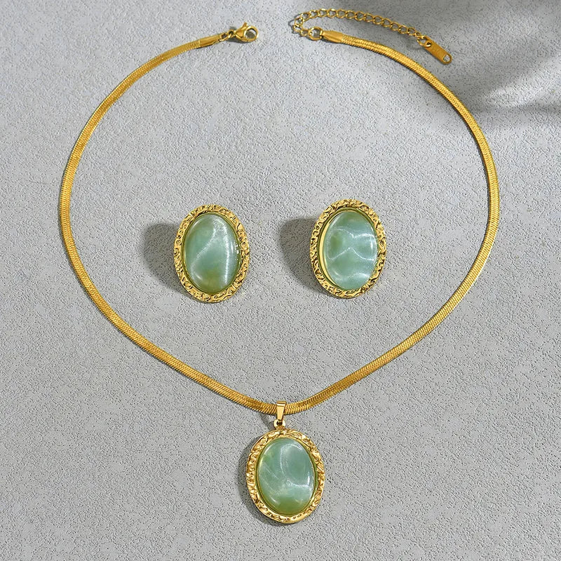 Gold plated steel necklace earrings set with zircons - SET016