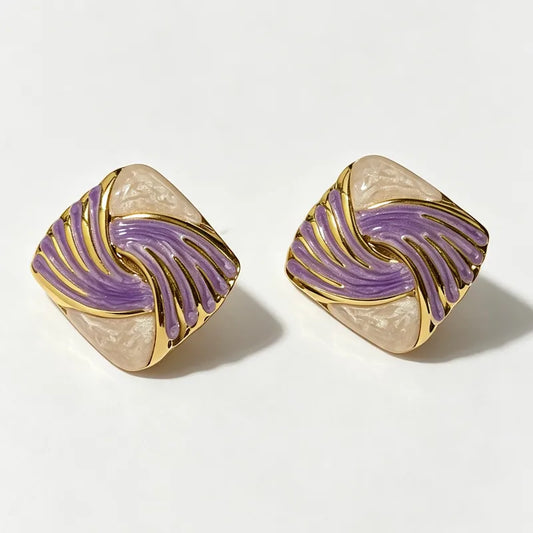 Boucles d'oreilles en acier violet avec beige - EA815