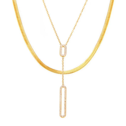 Collier double pendentif acier doré - NE783