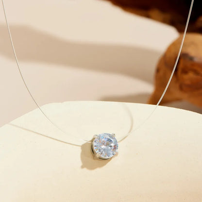 Collier en acier avec fil de pêche et strass - NE016