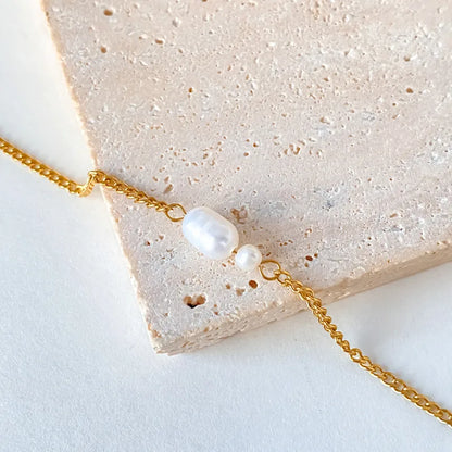 Βραχιόλι χρυσό ατσάλι αλυσίδα με περλίτσα - BR348