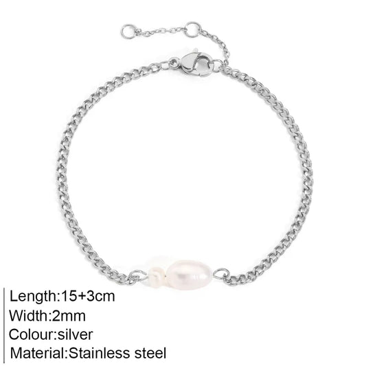 Βραχιόλι ατσάλι αλυσίδα με περλίτσα - BR347