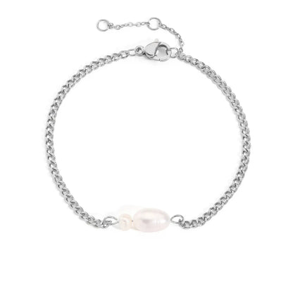 Βραχιόλι ατσάλι αλυσίδα με περλίτσα - BR347