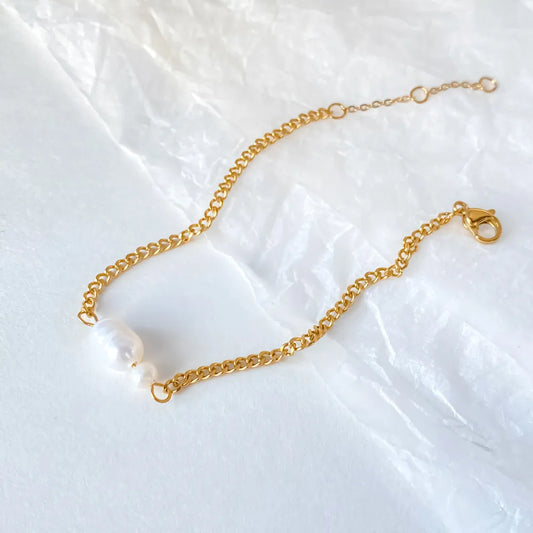 Βραχιόλι χρυσό ατσάλι αλυσίδα με περλίτσα - BR348