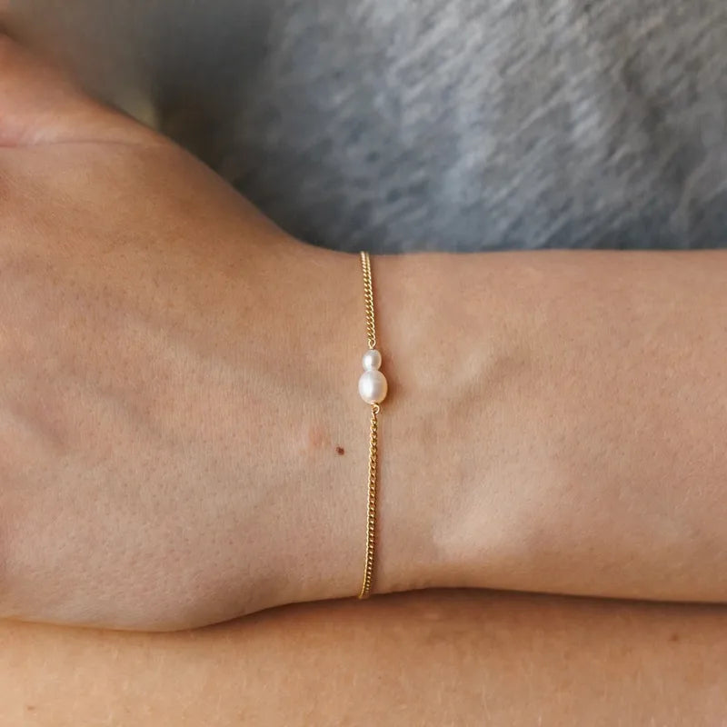 Βραχιόλι επιχρυσωμένο ατσάλινο λεπτό με πέρλα-BR304