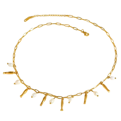 Κολιέ ατσάλινο με ψαράκια και μαργαριτάρια - NE174