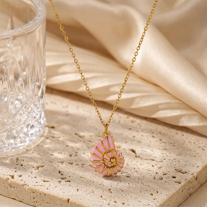 Collana in acciaio con cuori di zirconi rosa - NE426