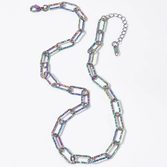 Κολιέ ατσάλι πολύχρωμη αλυσίδα-NE434