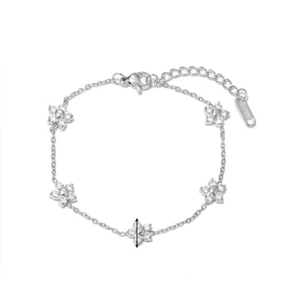 Βραχιόλι ασημί ατσάλι με αστραφτερά λουλούδια-BR096