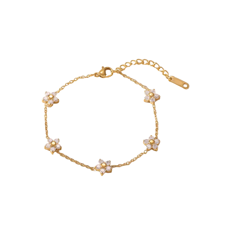 Βραχιόλι χρυσό ατσάλι με αστραφτερά λουλούδια-BR100