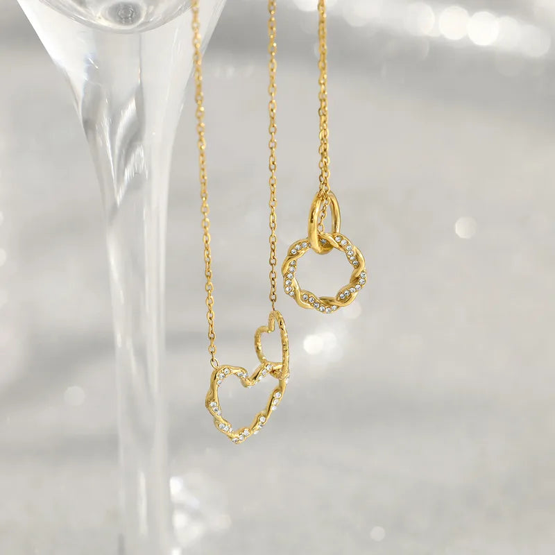 Κολιέ επιχρυσωμένο ατσάλι με καρδιές και κρύσταλλα-NE390