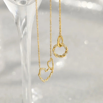 Κολιέ επιχρυσωμένο ατσάλι με καρδιές και κρύσταλλα-NE390