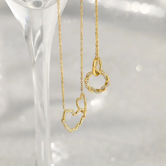 Κολιέ επιχρυσωμένο ατσάλι με καρδιές και κρύσταλλα-NE390